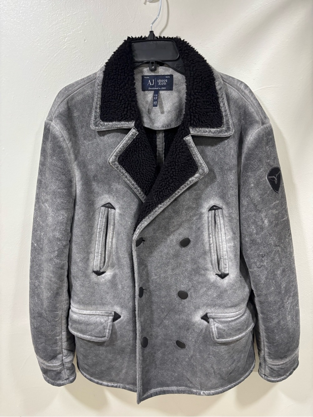 Armani Jeans Men’s Gray Shearling-Trim Peacoat Size XXL